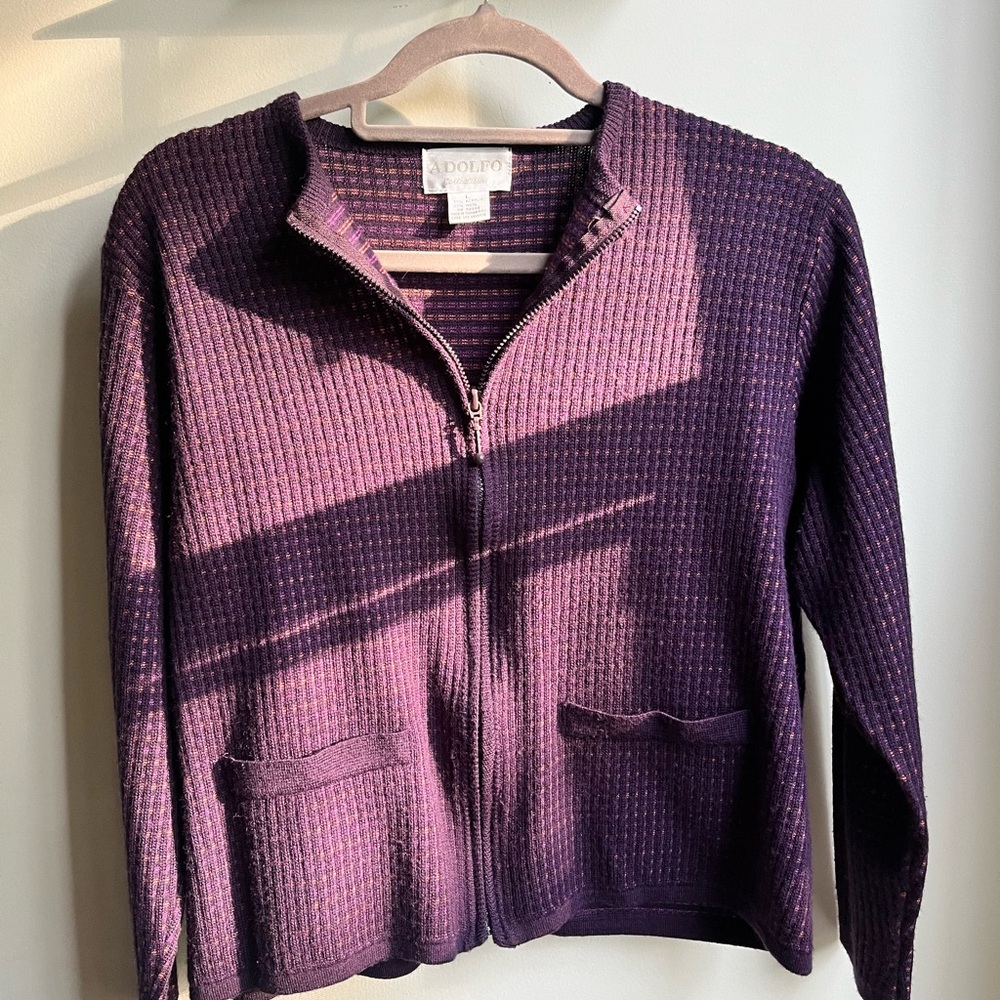 Vintage Adolfo Collectibles Purple and Orange Zip-Up Cardigan
